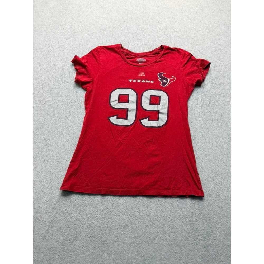 Majestic Houston Texans JJ Watt 99 Graphic T-Shirt Red Womens Small NFL Football